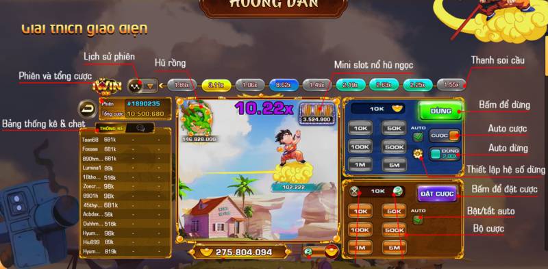 Hệ số nhân thưởng sẽ tăng dần tùy thuộc vào khoảng cách mà Songoku bay được. Bạn có thể dừng lại bất kỳ lúc nào để đảm bảo phần thưởng hoặc dám thử vận may với hệ số cao hơn. Cach choi co ban songoku du dinh