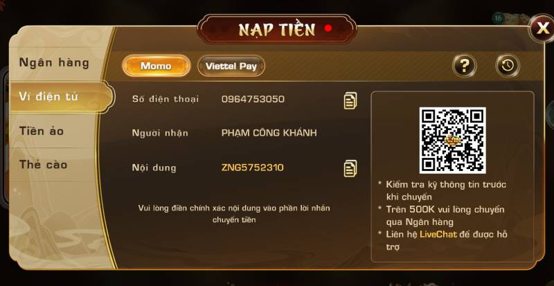 Hướng Dẫn Nạp Tiền iWin Nhanh Gọn Chỉ Trong Vài Phút 4 Nạp Tiền Qua Ví Điện Tử